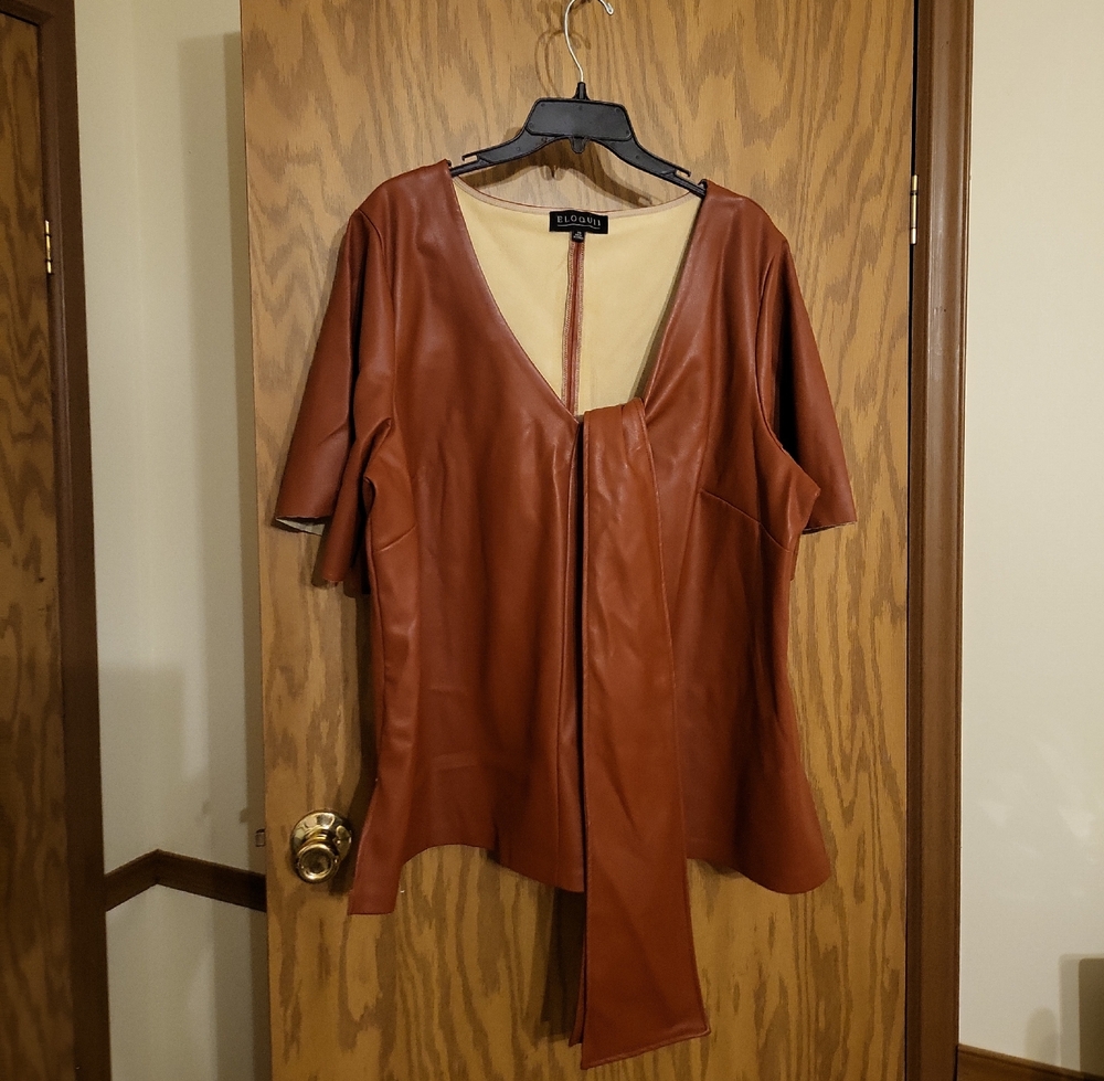 Eloquii Rich Brown Leather Blouse Size 20